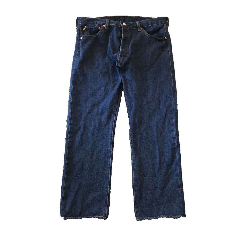 Levi's 501 Button Fly Jeans Mens 36 Straight Leg Dark Wash Cropped 27.5 Inseam‎